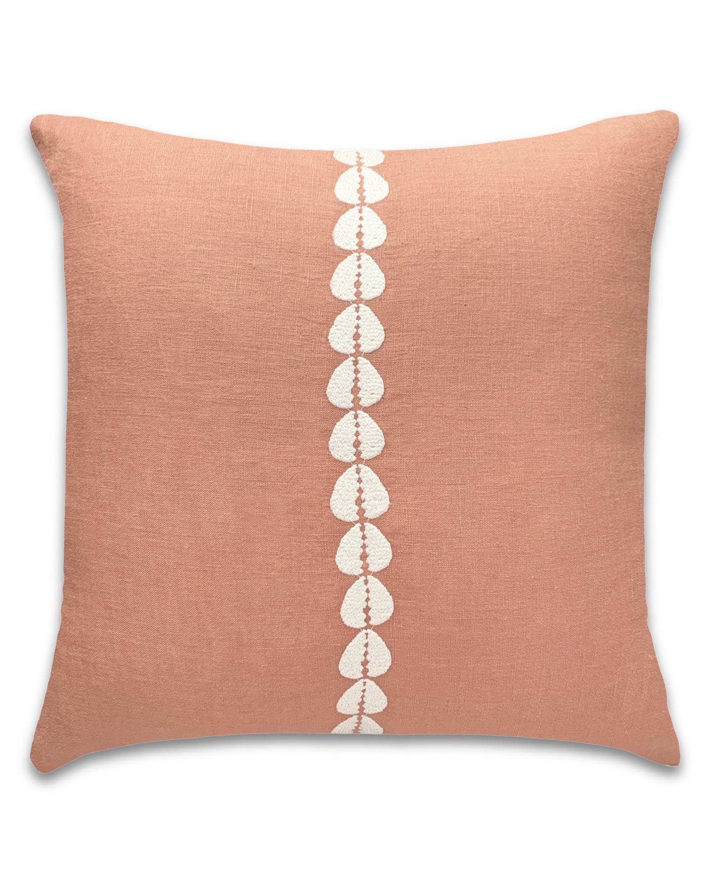 cowrie embroidered pillow in sandalwood