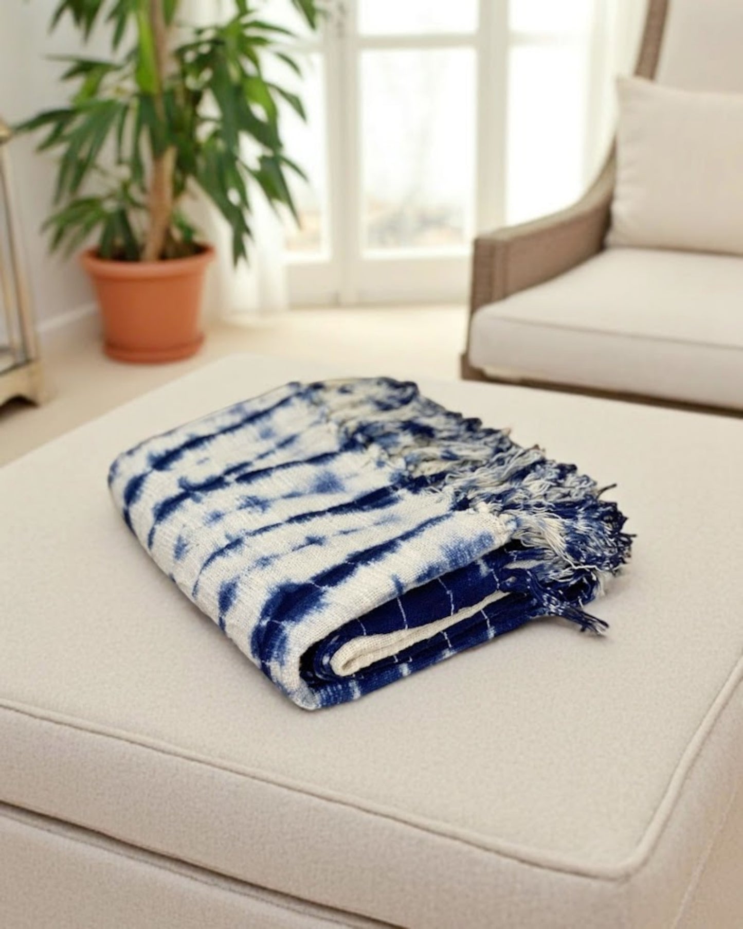 indigo shibori throw